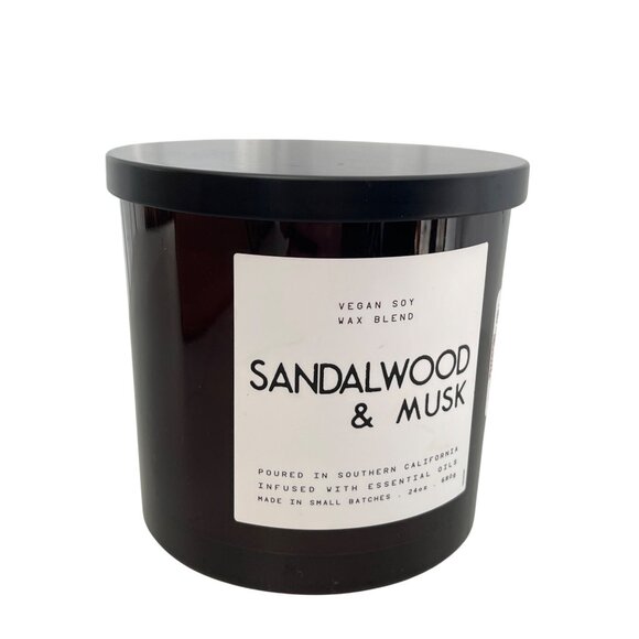 Leoben Company Sandalwood and Musk Vegan Soy Wax Candle 3 Wick 24oz Scented NEW - Picture 2 of 6